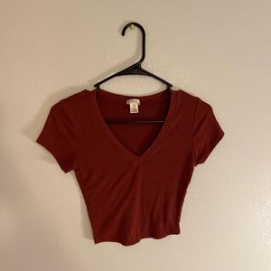 Red v-neck crop top size small.